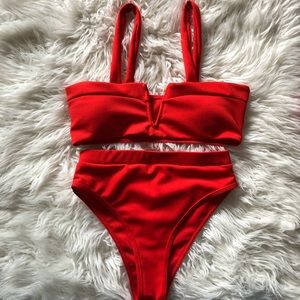 High waisted red bikini